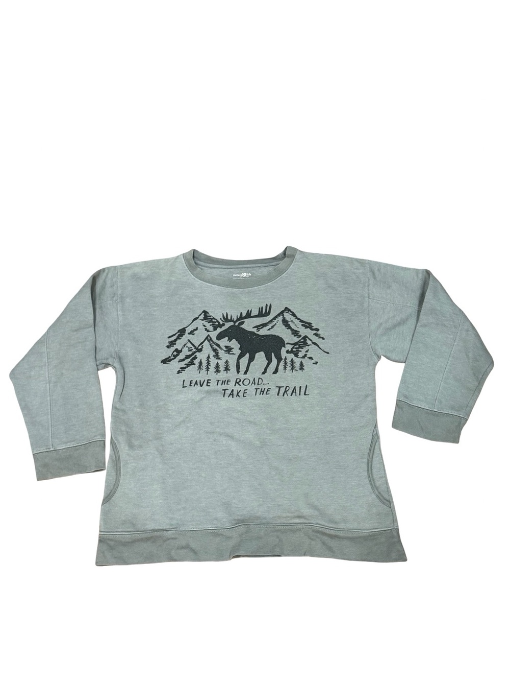 🫎 Natural Life Comfy Pocket Sweatshirt Green Moose Mountain Graphic Size Small